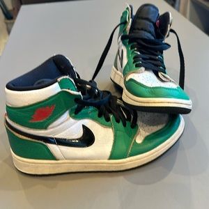 White green & black air Jordan high tops
